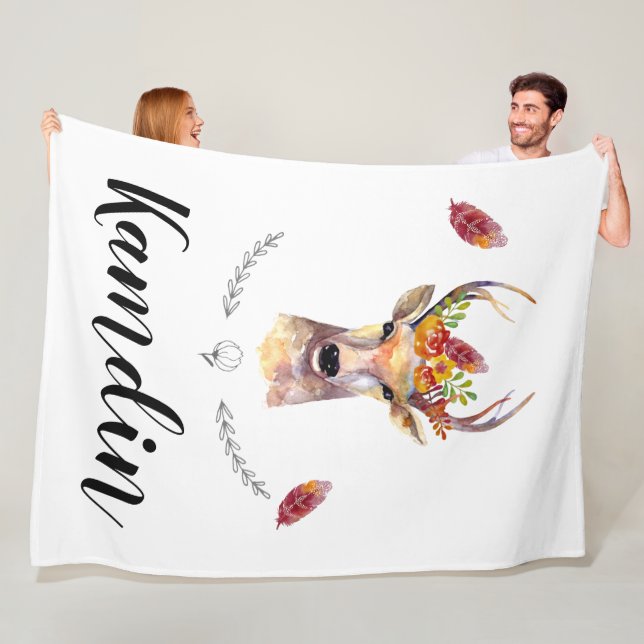 Personalised Fleece Throw boho deer Buck Head Brow (In Situ)