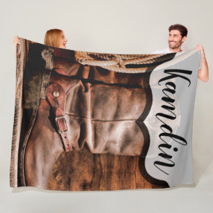 Personalised Fleece Throw Cowboy Boots Barn Wood R Blanket