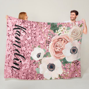 Personalised Fleece Throw Geometric Garden Rose