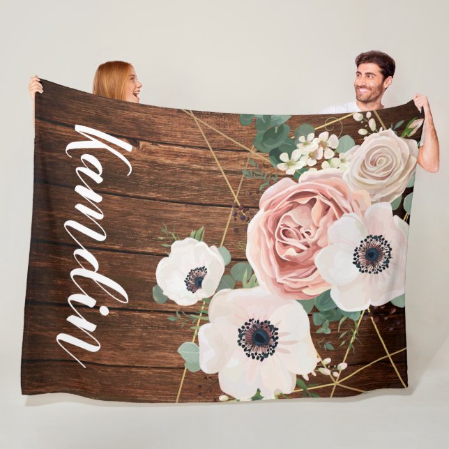 Personalised Fleece Throw Geometric Garden Rose (In Situ)