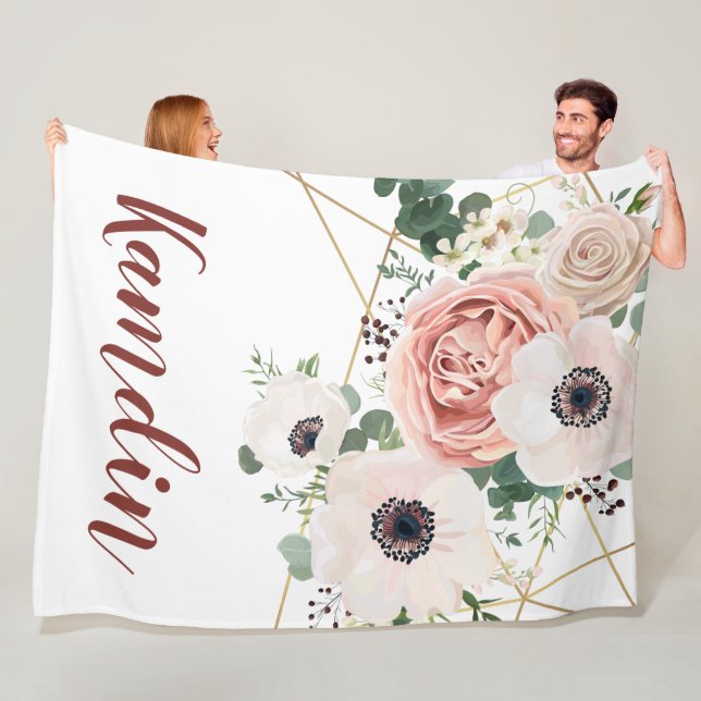 Personalised Fleece Throw Geometric Garden Rose Blanket (In Situ)