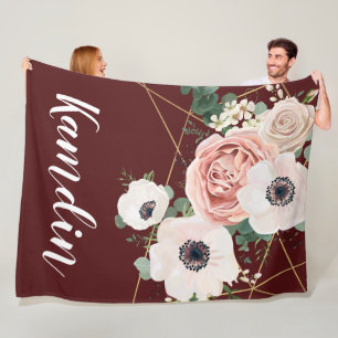 Personalised Fleece Throw Geometric Garden Wine