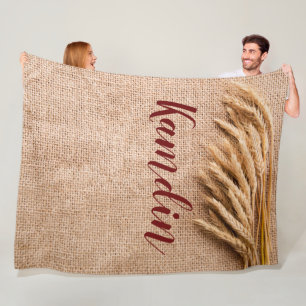 Personalised Fleece Throw Wheat on Burlap Sack Cou Blanket