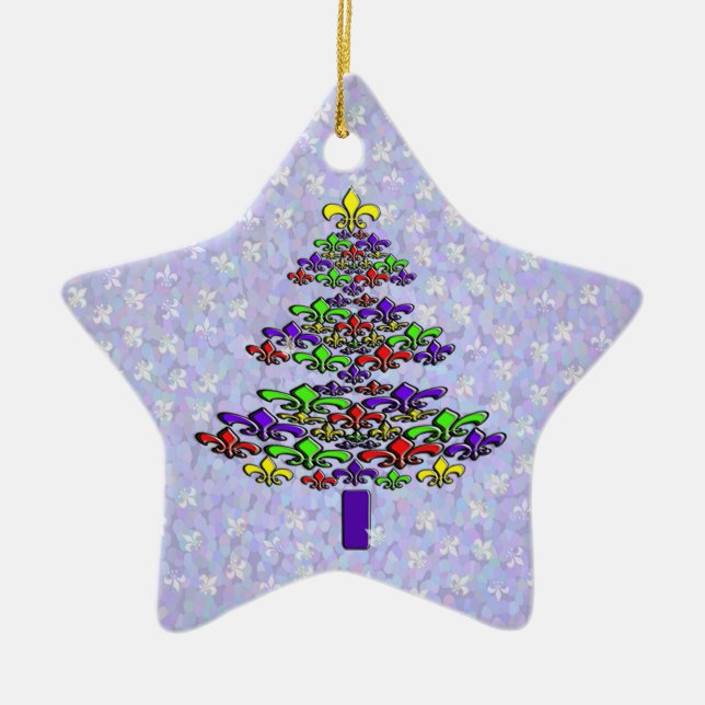 Personalised Fleur de Lis Christmas Tree Star Ceramic Ornament (Front)