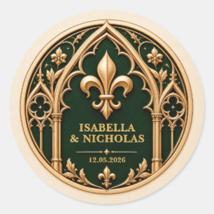 Personalised Fleur de Lis Gothic Wedding Classic Round Sticker