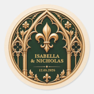 Personalised Fleur de Lis Gothic Wedding Classic Round Sticker