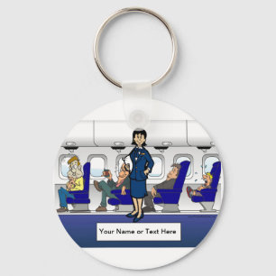 Personalised Flight Attendant - Female Cartoon  Key Ring