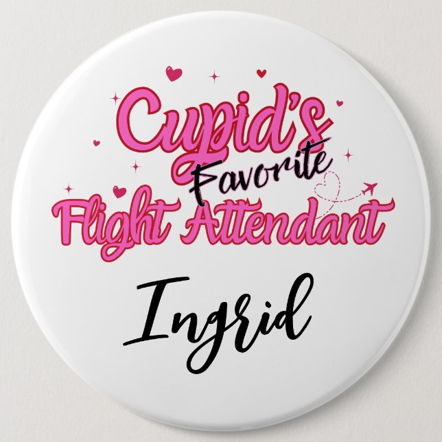 Personalised Flight Attendant Valentines Button (Front)