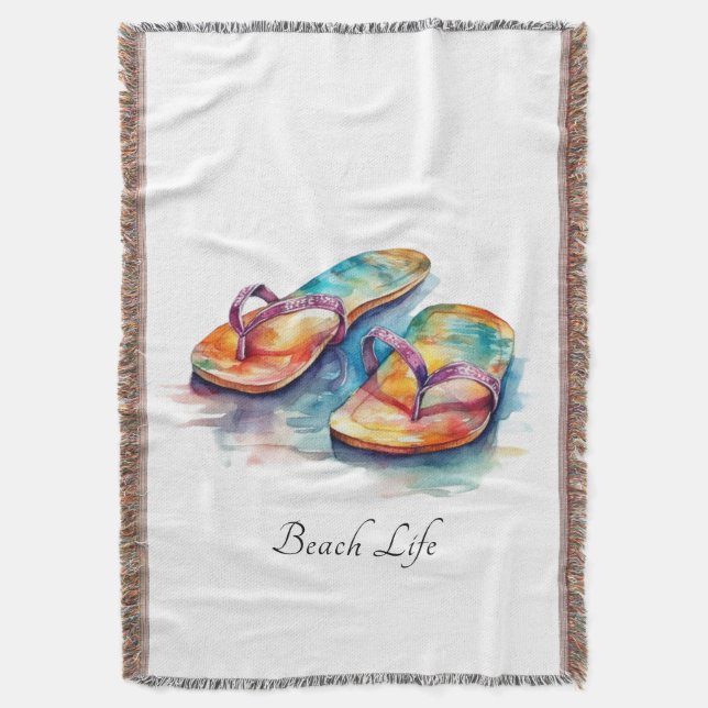 Personalised Flip Flop Summer House Welcome Throw Blanket (Front Vertical)