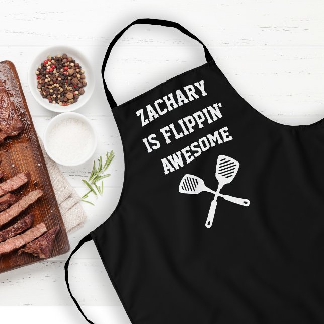Personalised Flippin Awesome Spatula Black Apron (Creator Uploaded)