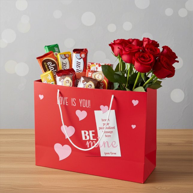 Personalised Flirty Pink Hearts on Red for Couples Large Gift Bag (Creator Uploaded)