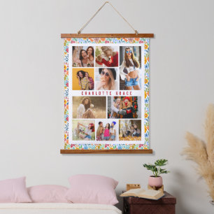 Personalised Floral 10 Photo Collage Hanging Tapestry