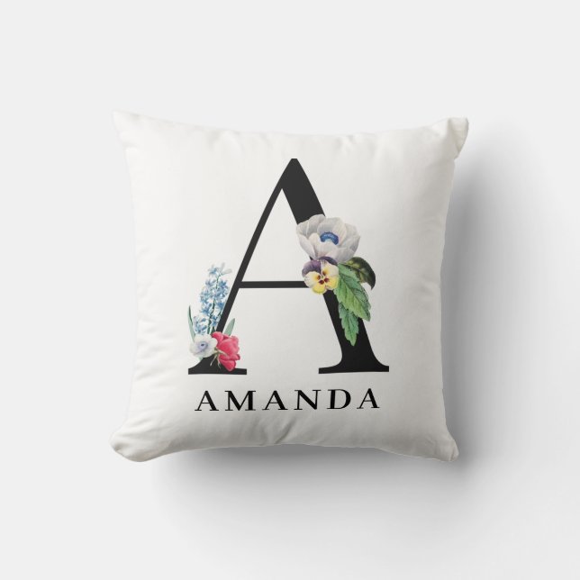 Personalised Floral Alphabet A Monogram  Cushion (Front)