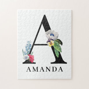 Personalised Floral Alphabet A Monogram  Jigsaw Puzzle
