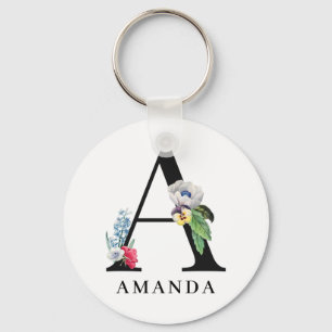 Personalised Floral Alphabet A Monogram  Key Ring
