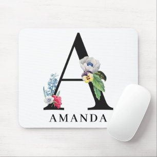 Personalised Floral Alphabet A Monogram Mouse Pad