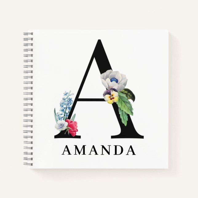 Personalised Floral Alphabet A Monogram  Notebook (Front)