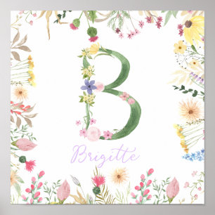 Personalised Floral Alphabet Initial Nursery Poster