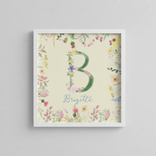 Personalised Floral Alphabet Initial Nursery  Poster