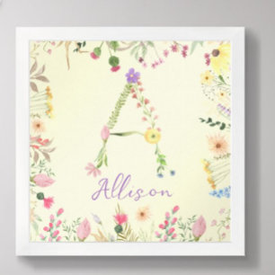 Personalised Floral Alphabet Initial Nursery Print
