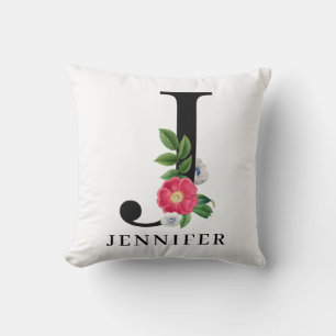 Personalised Floral Alphabet J Monogram Cushion