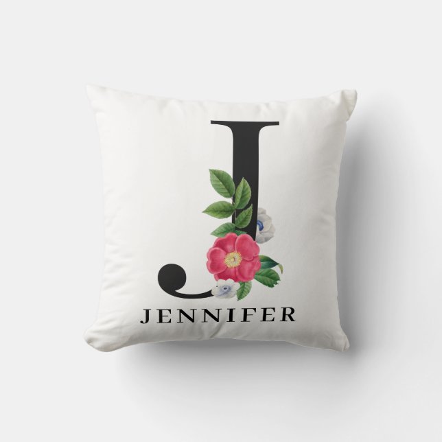 Personalised Floral Alphabet J Monogram   Cushion (Front)