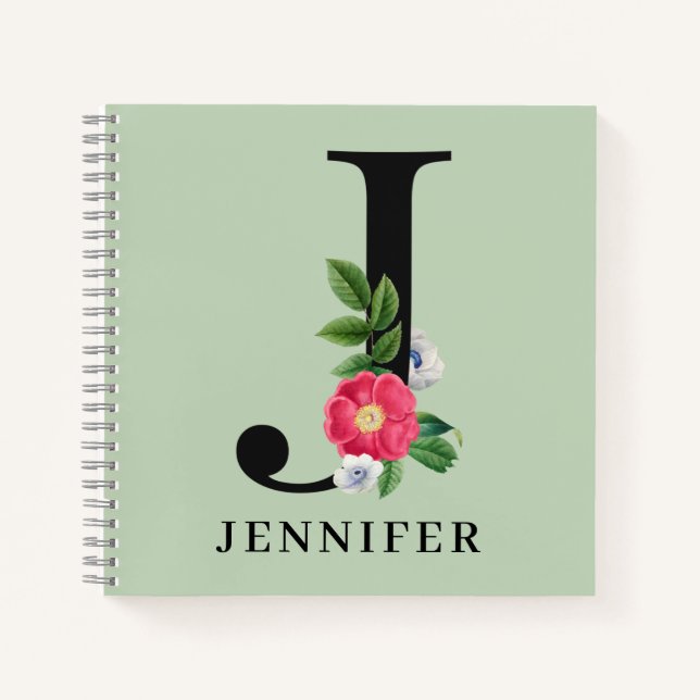 Personalised Floral Alphabet J Monogram  Notebook (Front)