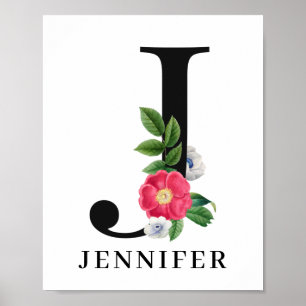 Personalised Floral Alphabet J Monogram  Poster