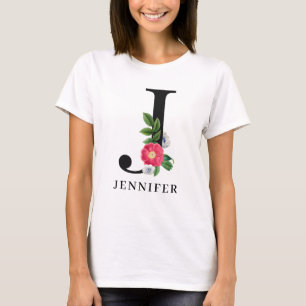 Personalised Floral Alphabet J Monogram  T-Shirt