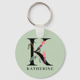 Personalised Floral Alphabet K Monogram Key Ring