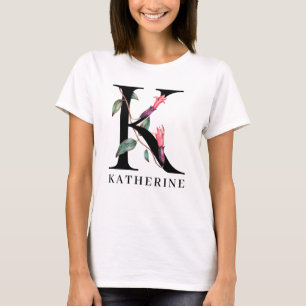 Personalised Floral Alphabet K Monogram T-Shirt