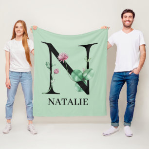 Personalised Floral Alphabet N Monogram Fleece Blanket