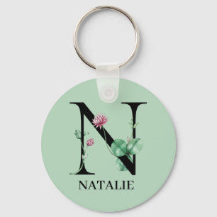 Personalised Floral Alphabet N Monogram Key Ring