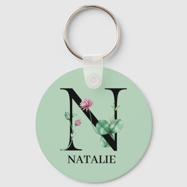 Personalised Floral Alphabet N Monogram  Key Ring (Front)