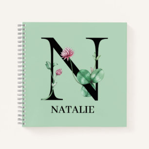 Personalised Floral Alphabet N Monogram Notebook