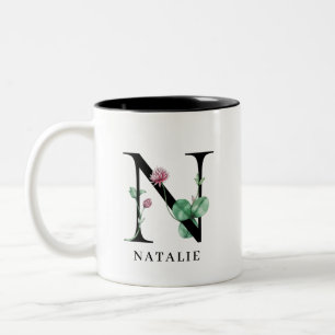 Personalised Floral Alphabet N Monogram Two-Tone C Two-Tone Coffee Mug