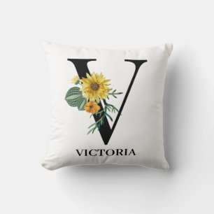 Personalised Floral Alphabet V Monogram Cushion