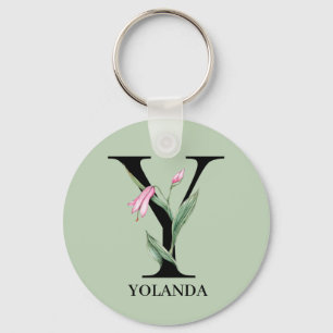 Personalised Floral Alphabet Y Monogram Key Ring