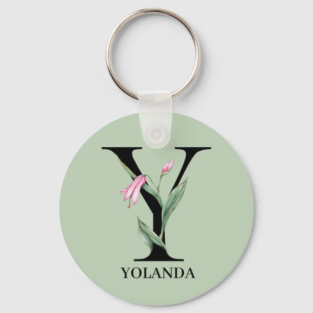 Personalised Floral Alphabet Y Monogram Key Ring (Front)