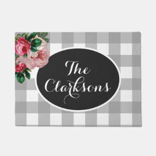 Personalised Floral and Buffalo Check Doormat