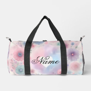 Personalised floral and heart duffle bag