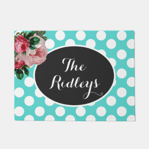 Personalised Floral and Teal Polka Dot Doormat