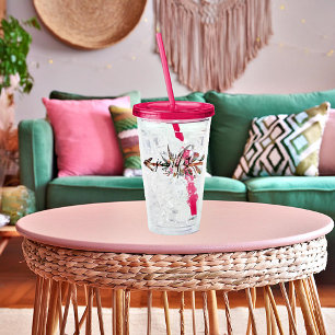 Personalised floral arrow acrylic tumbler