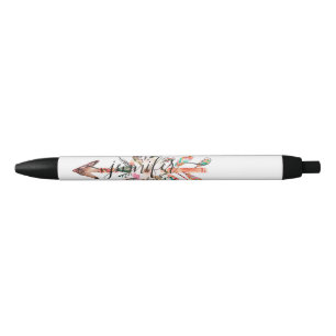 Personalised floral arrow black ink pen