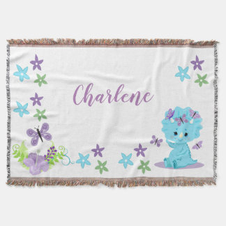 Personalised Floral Baby Dinosaur Throw Blanket