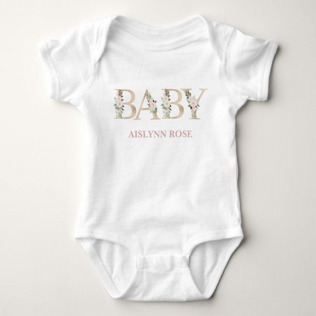 Personalised Floral Baby One Piece Baby Bodysuit (Front)