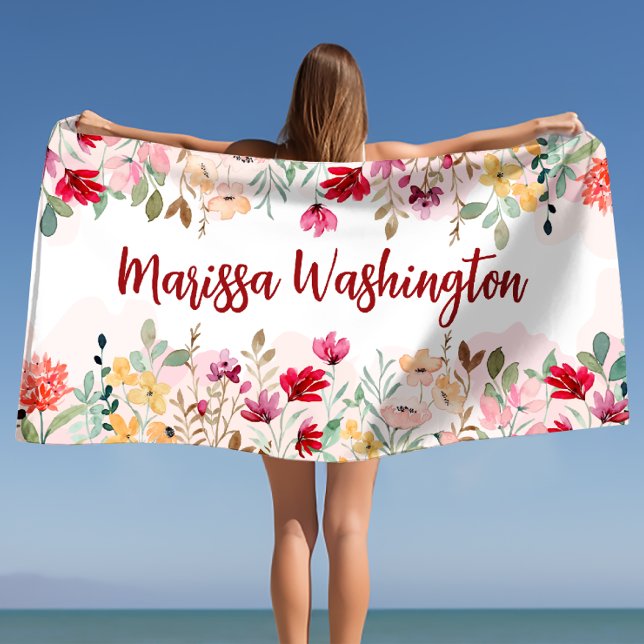 Personalised Floral Beach Towel (Creator Uploaded)
