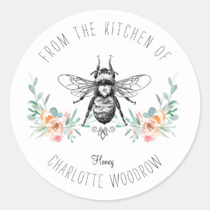 Personalised Floral Bee Kitchen Of Classic Round Sticker