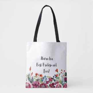 Personalised Floral Best Bridesmaid Ever Tote Bag