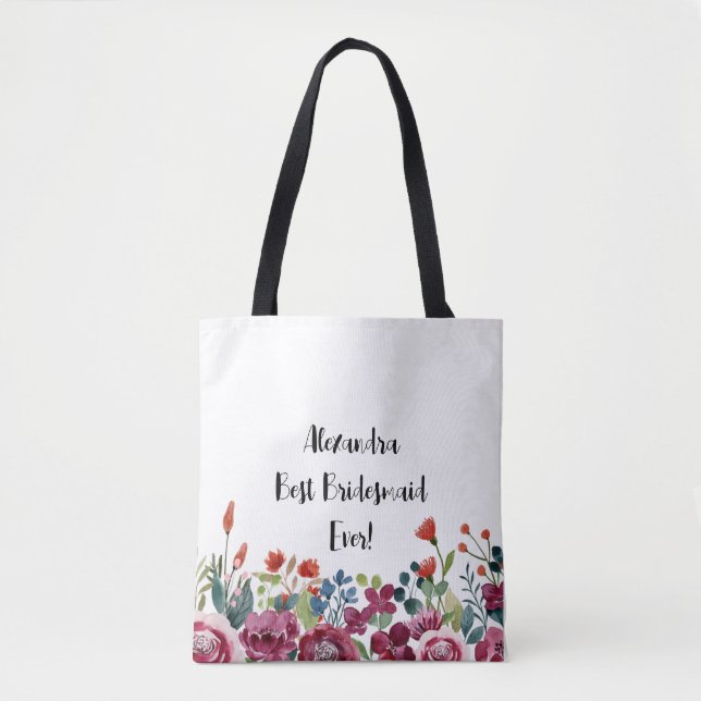 Personalised Floral Best Bridesmaid Ever Tote Bag (Front)